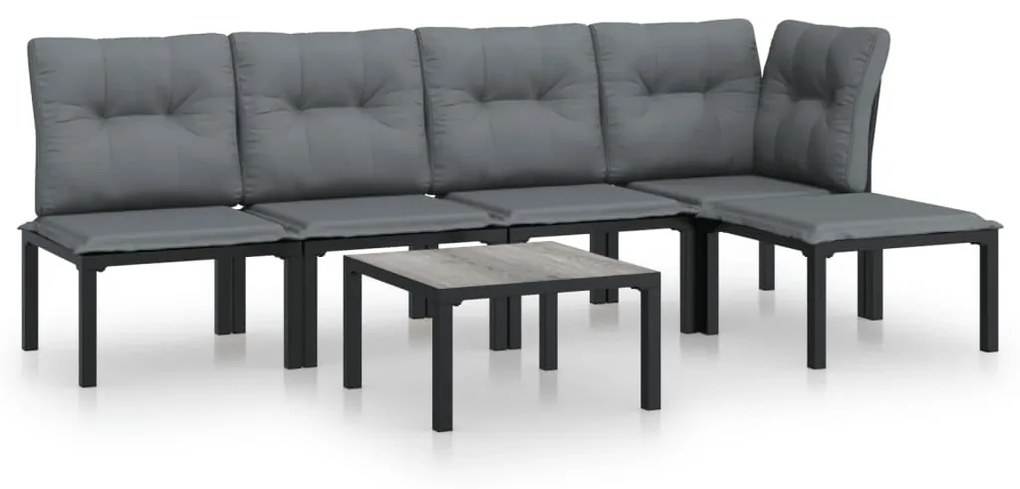 Set salotto da giardino 6 pz in polyrattan nero e grigio