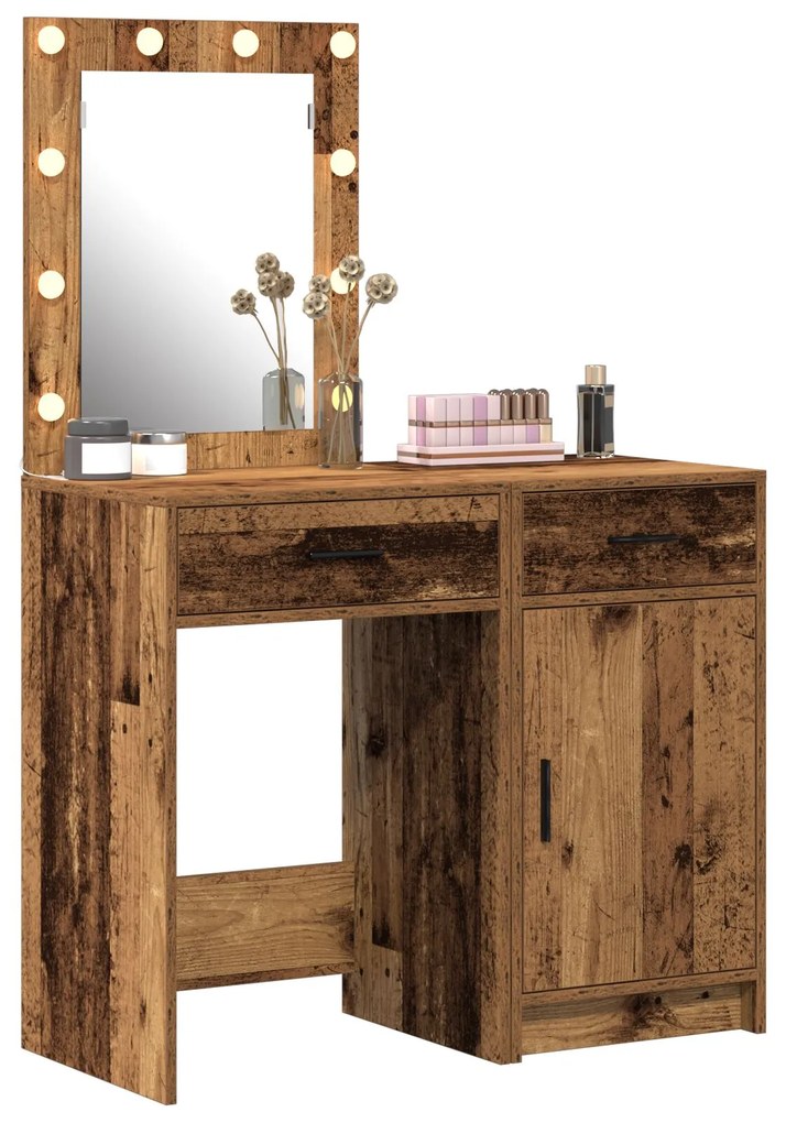 Set di toeletta a 2 pezzi con led in finitura in legno antico
