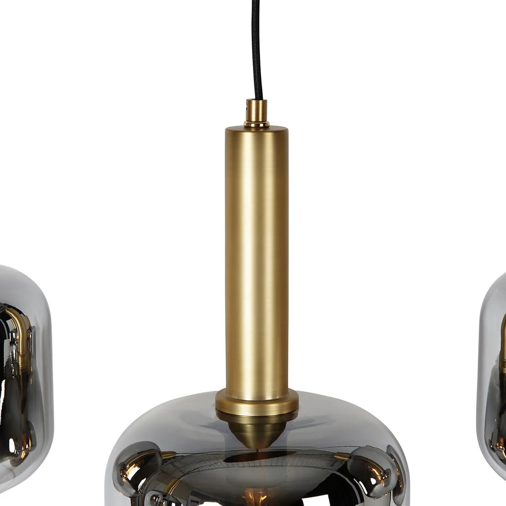 Lampada a sospensione intelligente nera con oro e vetro fumé ovale 5 luci incl. 5 Zigbee A60 - Zuzanna