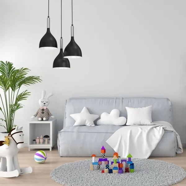 Lampadario a sospensione con filo NOAK 3xE27/15W/230V nero/cromo