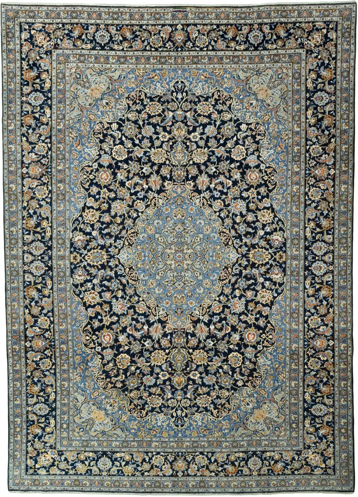 Kashan Tappeto 310x430 Blu (Iran) Annodato A Mano