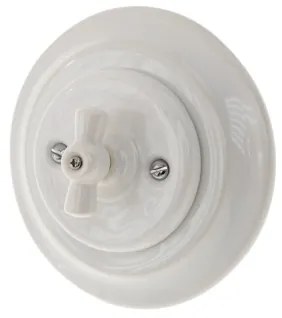 Bohemia-Design - Interruttore rotativo in porcellana stile retrò con cornice n. 1, bianco