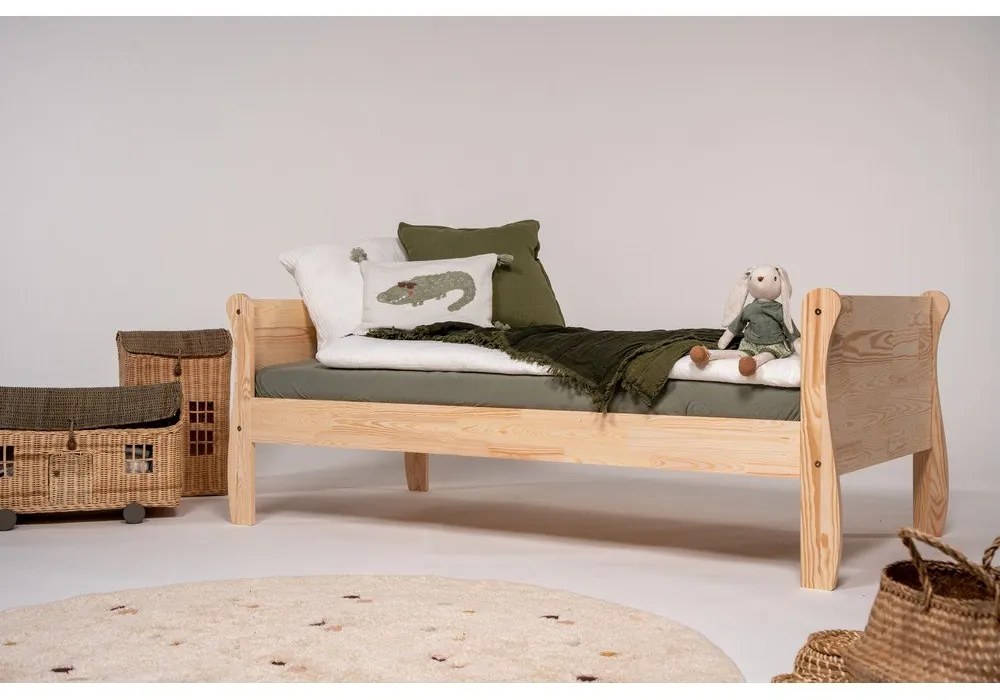 Letto da bambini di colore naturale in pino massiccio con rete inclusa 90x180 cm Roma – Adeko
