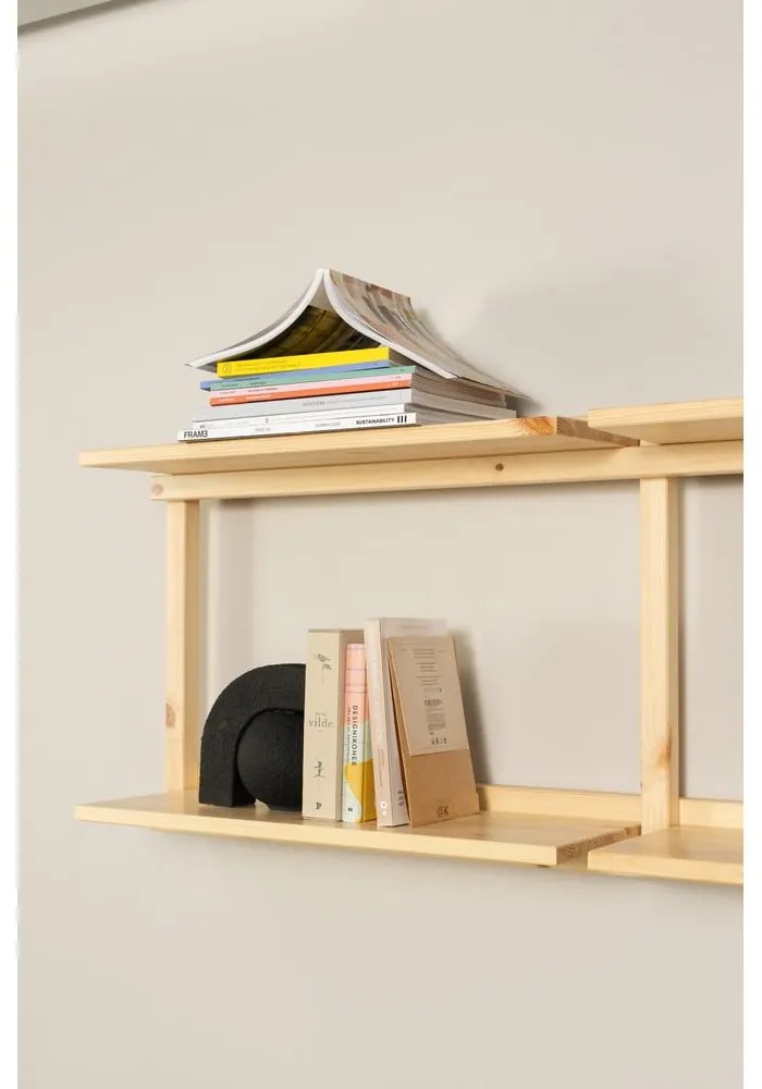 Libreria da parete di colore naturale in pino massiccio 192x47,5 cm Groove – Karup Design