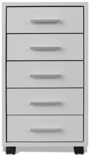 Cassettiera da Ufficio con Rotelle 5 Cassetti Bianca