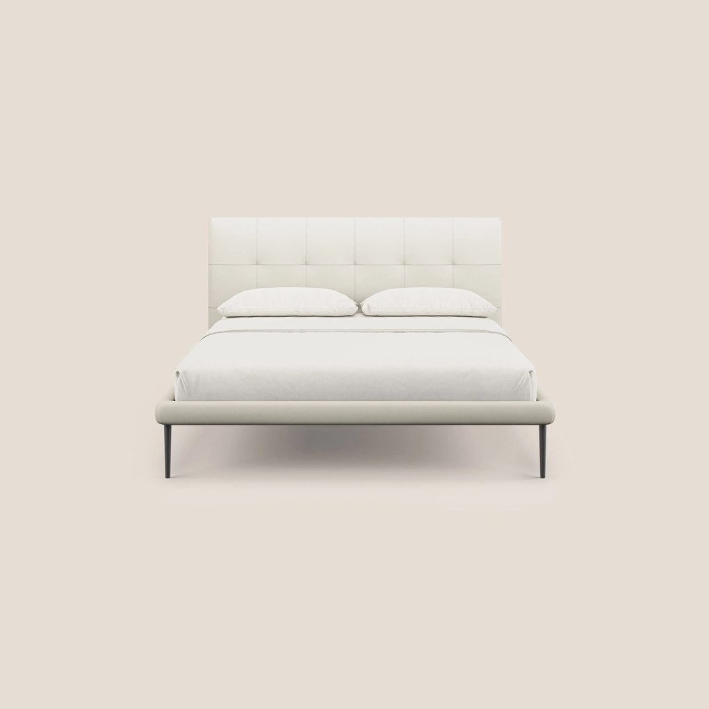 Midori letto imbottito trapuntato in ecopelle con piedini alti T04
