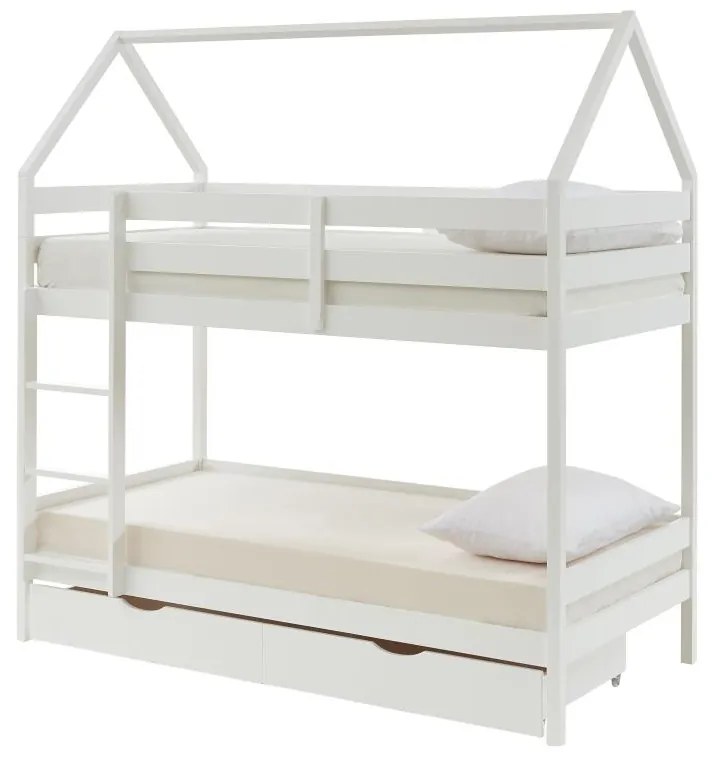 Letto a castello capanna 2 x 90 x 190 cm 2 cassetti Abete Bianco - CHORI