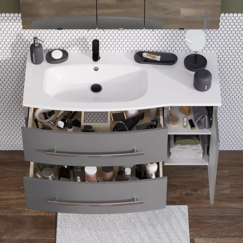 Mobile da bagno sotto lavabo SENSEA Perla grigio laccato opaco L 111.2 x H 53.7 x P 47.5 cm 2 cassetti 1 anta, lavabo non incluso