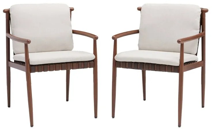 Poltrona da giardino con cuscino beige e braccioli Retro NATERIAL, struttura in alluminio marrone seduta in rattan sintetico marrone, L 60 x H 82.5 x P 66 cm, set da 2 pezzi