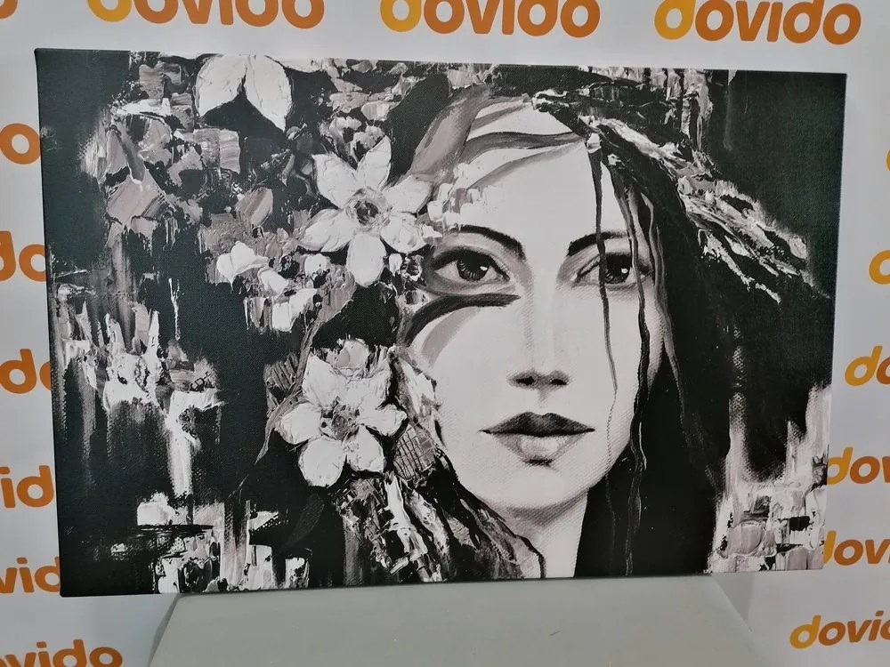 Stampa su tela – Pittura originale di una donna in bianco e nero