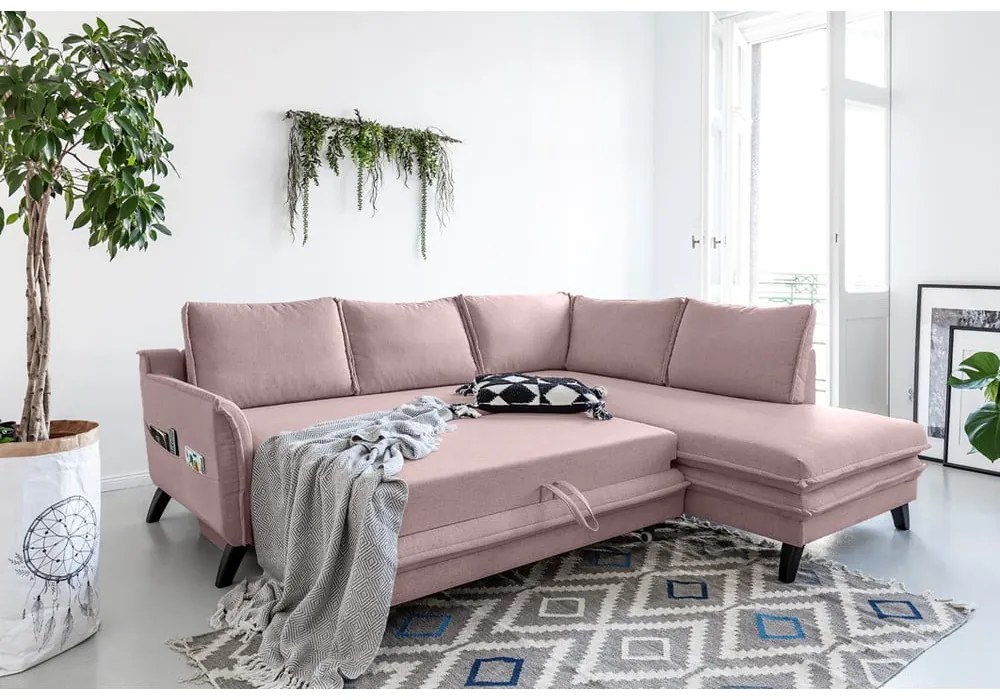Divano letto angolare rosa cipria L, angolo destro Charming Charlie - Miuform