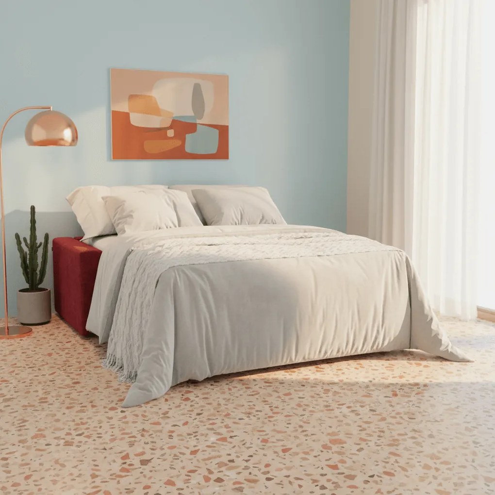 Diomede Divano letto matrimoniale in velluto easy clean sfoderabile - design moderno e comfort in T35 rosso