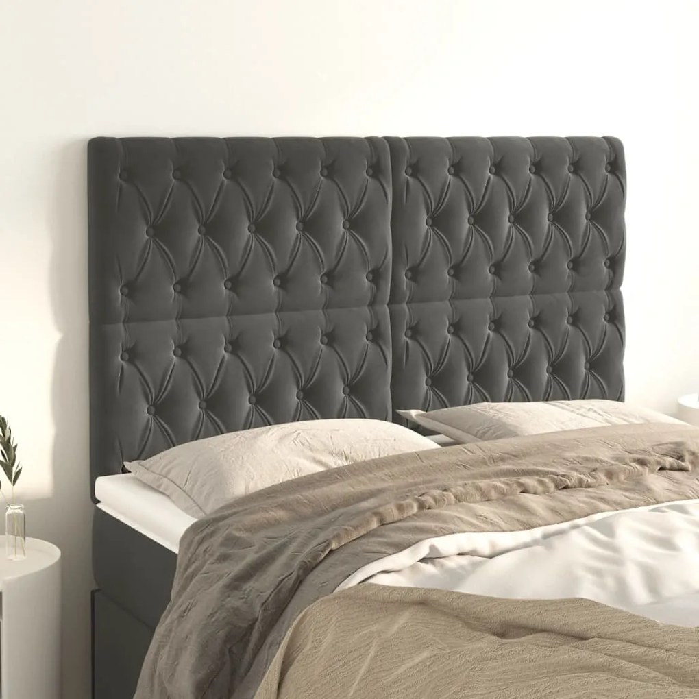 Testiera 4 Pz Grigio Scuro 80x7x78/88 Cm İn Velluto /