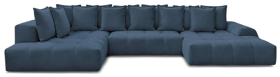 Divano angolare blu scuro allungabile e con contenitore (penisola a sinistra/a U) con rivestimento in ciniglia Everest – Bobochic Paris