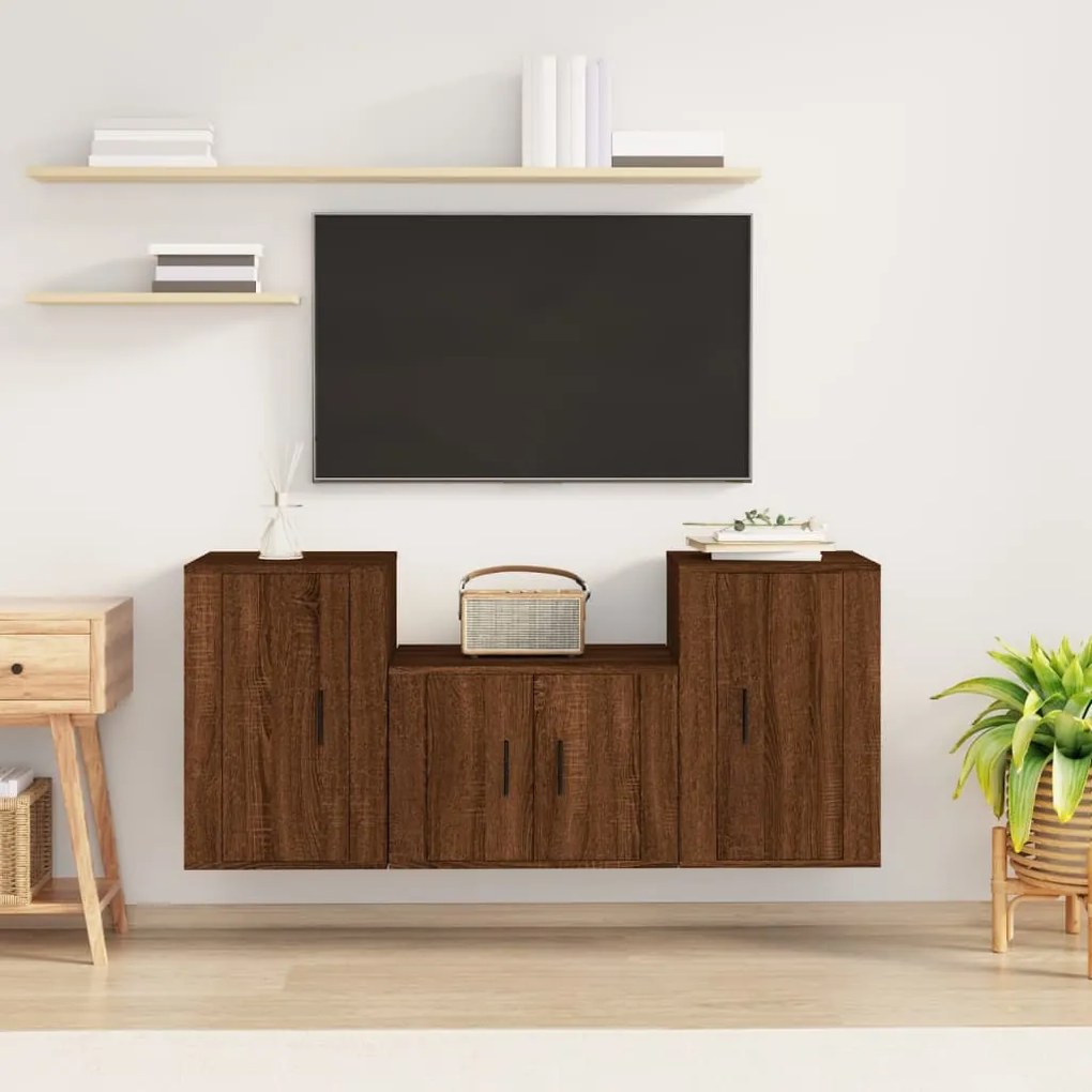 Set Mobili Porta Tv 3 Pz Rovere Marrone İn Legno Multistrato /