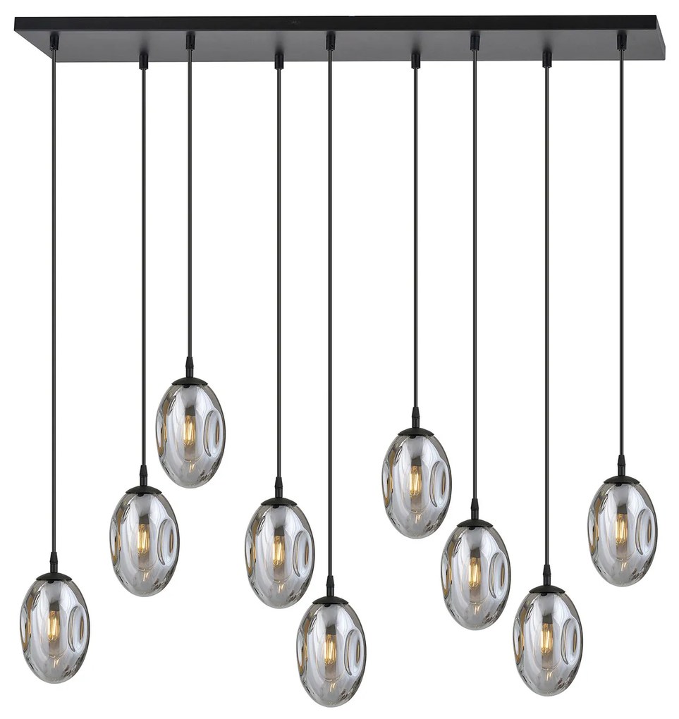 Sospensione Minimal 9 Luci Atalanta Acciaio Nero E Vetro Fumè