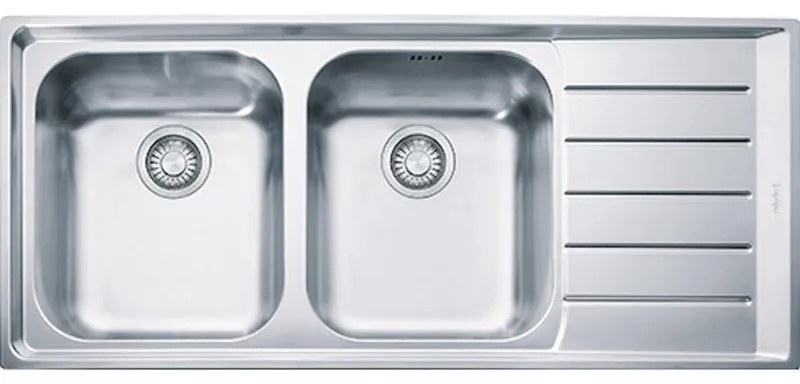 Lavello integrato 2 vasche con gocciolatoio a destra FRANKE Neptune inox L 51 x L 116 cm argento