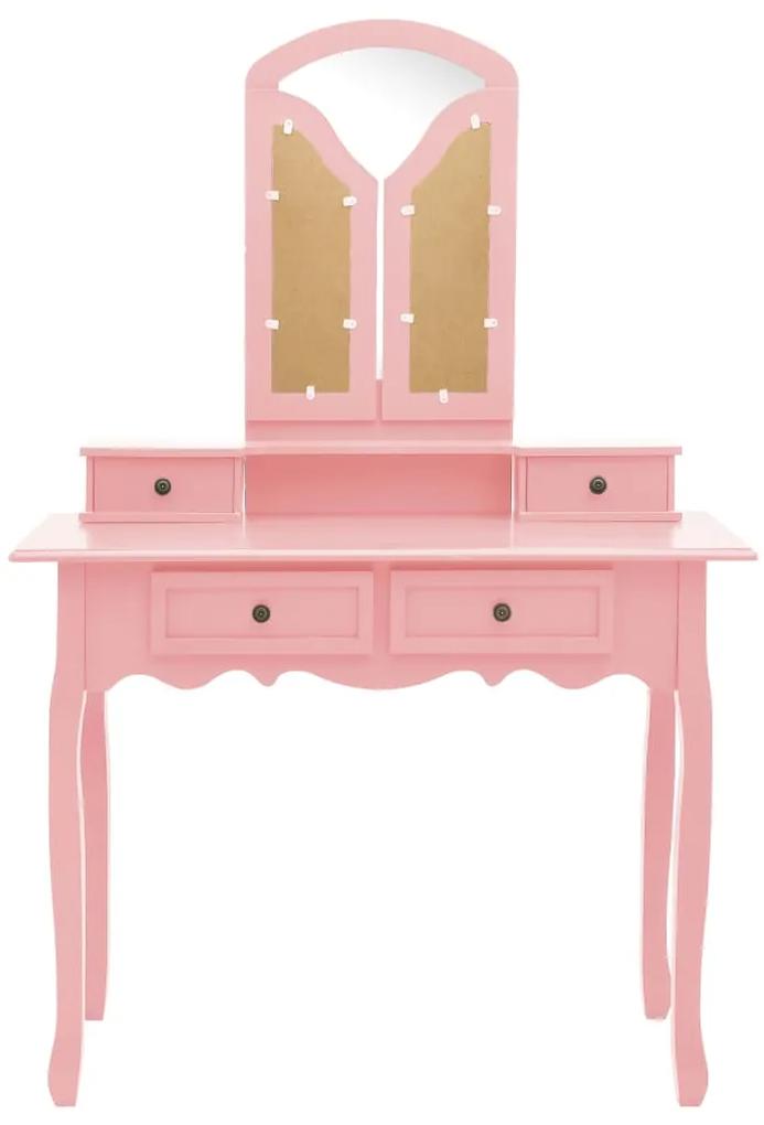 Tavolo da trucco e sgabello rosa 100x40x146cm legno paulownia