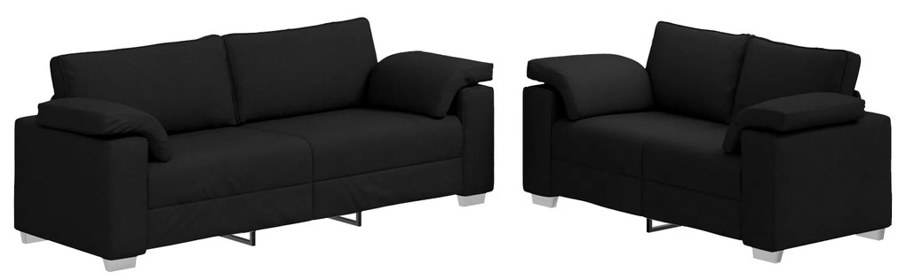 Set divano 2 pezzi con cuscini in tessuto nero