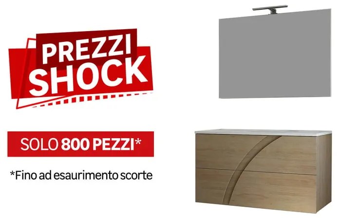Mobile sottolavabo, lavabo e specchio con illuminazione Monica rovere tabacco L 100 x H 55 x P 46 cm 1 vasca
