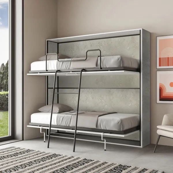 Letto a castello a scomparsa orizzontale NABOR Grigio 200x39xh191 cm