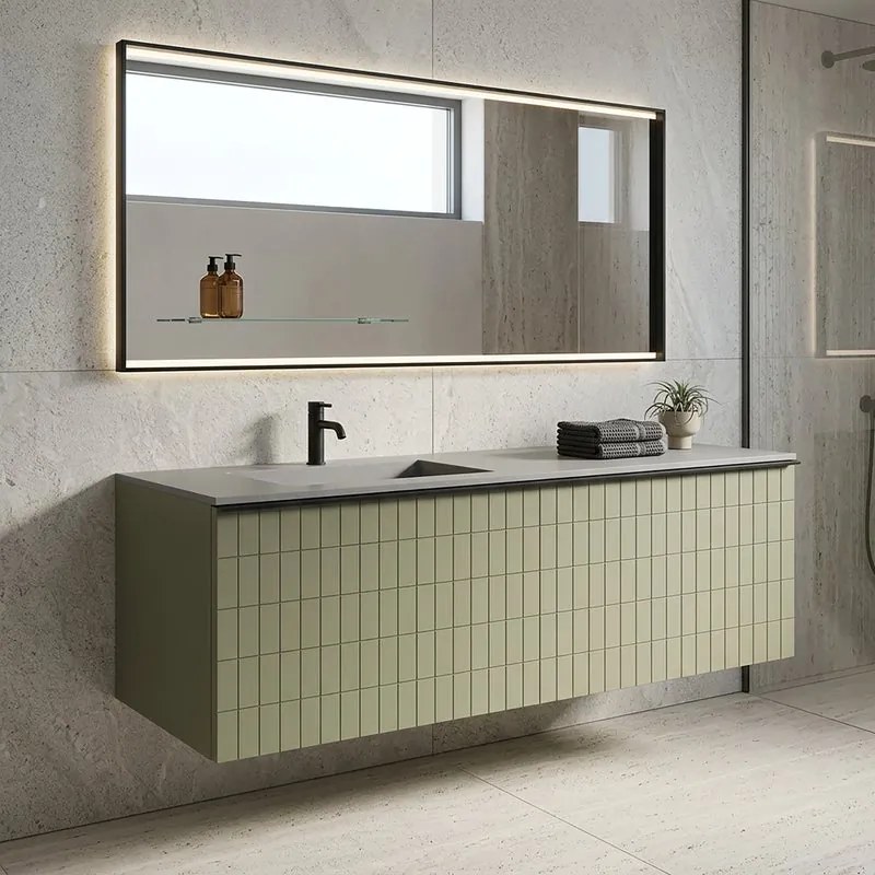 Mobile da bagno sospeso sotto lavabo Pixel grid 1 cassetto L 120 x H 40 x P 45.5 cm verdesalvia laccato opaco, con maniglia nero opaco