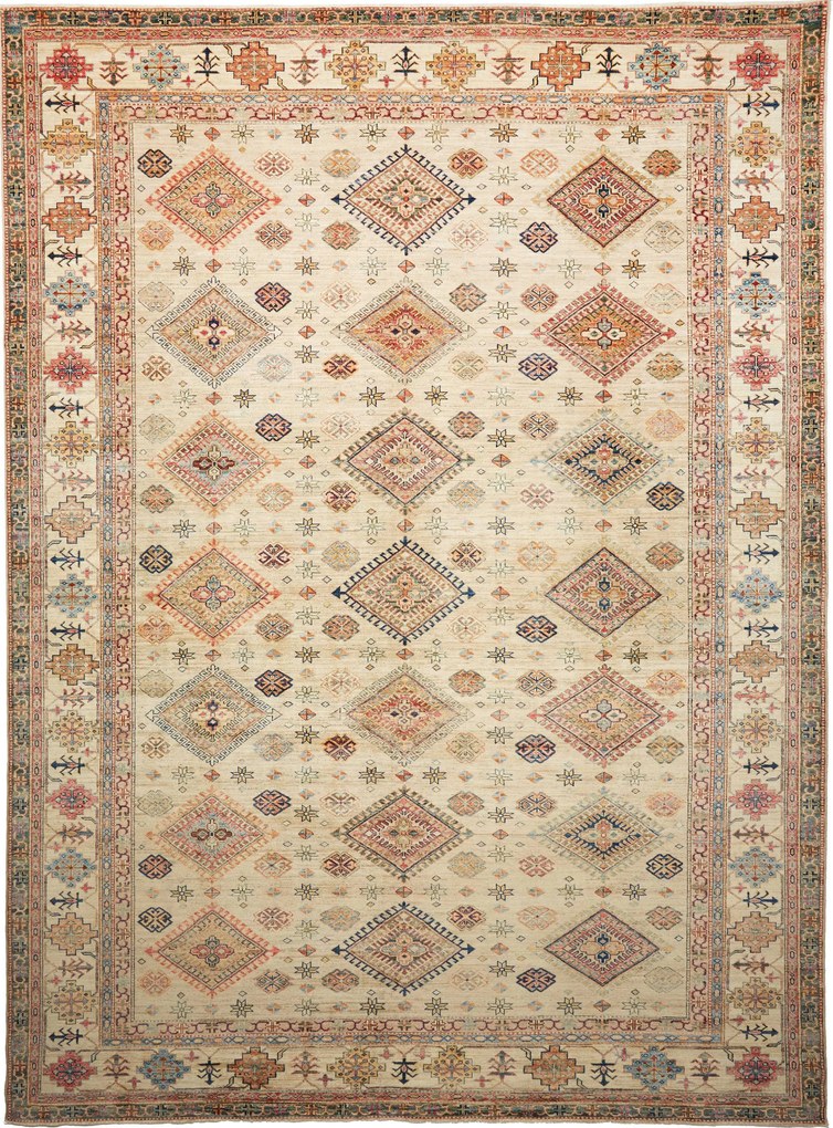 Kazak Tappeto 370 x 280 Grigio (Pakistan) Annodato A Mano