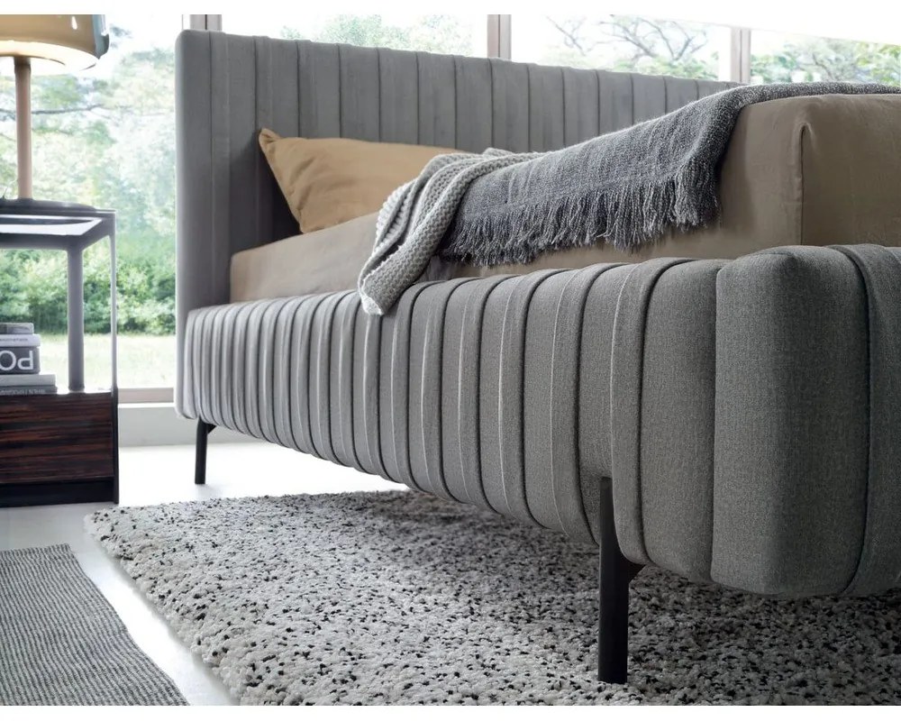 Letto matrimoniale imbottito grigio con contenitore e rete inclusi 160x200 cm Plissa – ELTAP