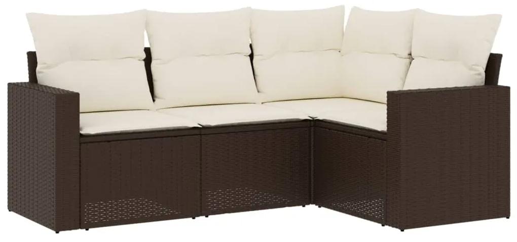 Set divano da giardino 4 pz con cuscini marrone in polyrattan