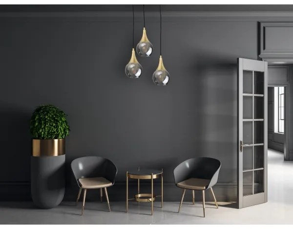 Lampadario a sospensione con filo LACRIMA SMOKY 3xE27/60W/230V diametro 30 cm