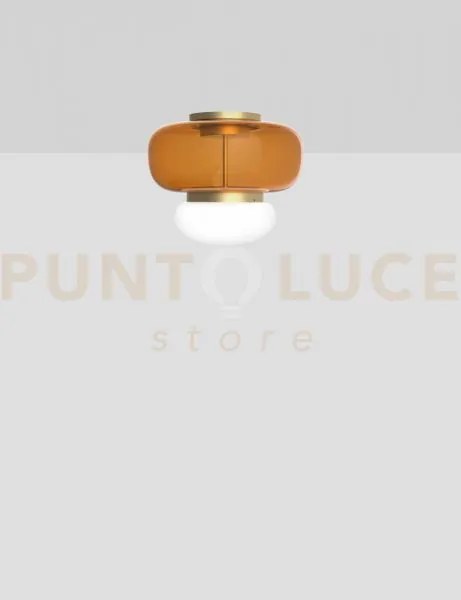 Faro  lampada da soffitto p ambra scura bianco ottone verniciato l3...