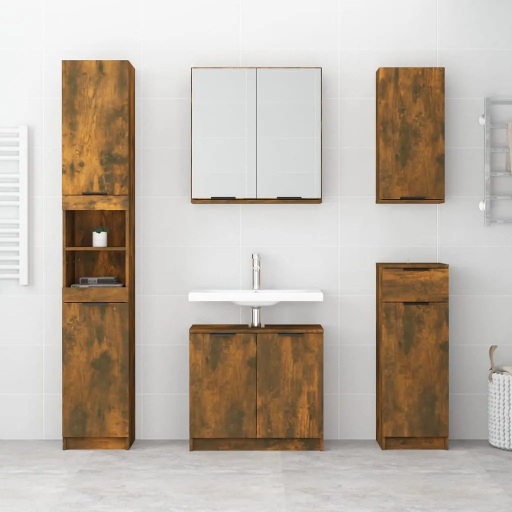 Mobile da bagno a parete rovere fumo 32x20x67 cm