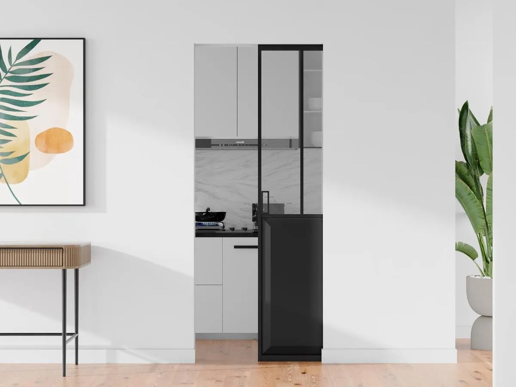 Porta scorrevole atelier con sistema a incasso H205 x L73 cm Nero e Vetro temperato - ARTISTO II