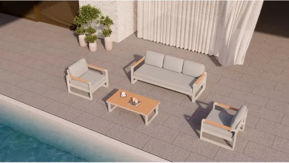 Salotto Da Esterno 5 Posti In Alluminio Con Tavolino E Cuscini Boston Avorio