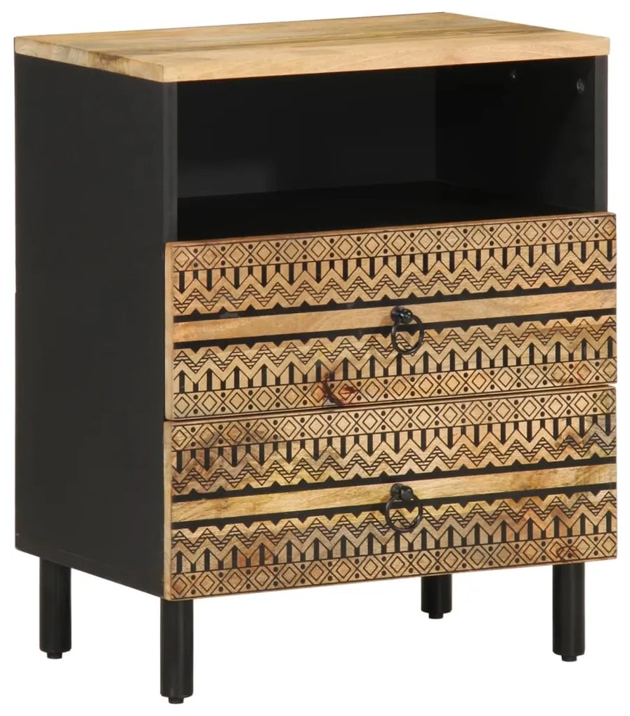 Comodino Nero 50x33x62 Cm İn Legno Massello Di Mango Grezzo /