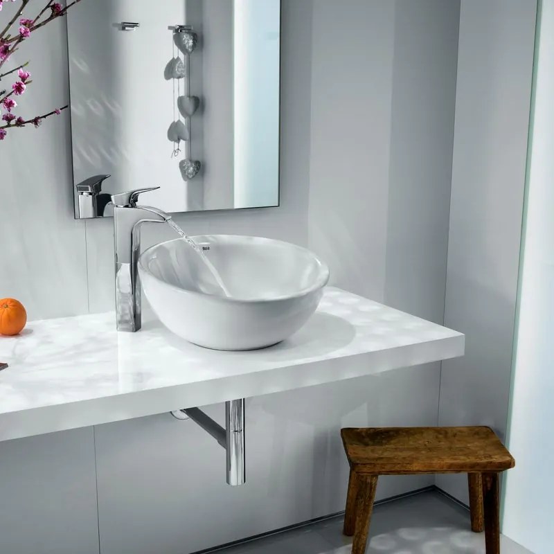 Lavabo da appoggio Kentia ROCA tondo in ceramica bianco lucido piletta non inclusa