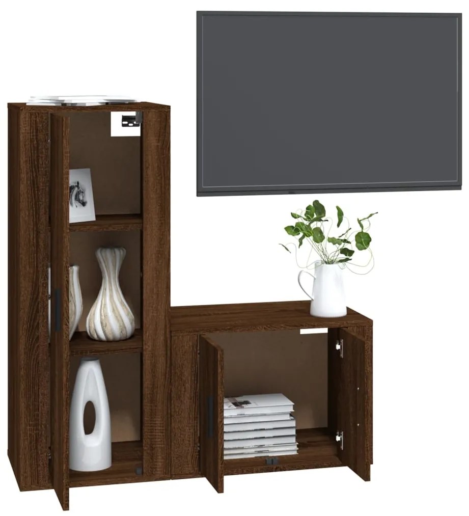 Set mobili porta tv 2 pz rovere marrone in legno multistrato