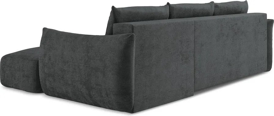 Divano angolare grigio scuro allungabile (con penisola a destra/con chaise lounge) con rivestimento in ciniglia Leila – Makamii