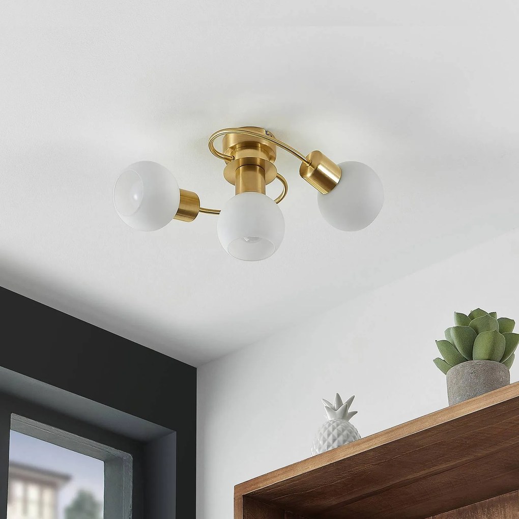 Plafoniera soffitto Ciala Lindby, dimmerabile, Ottone / Oro, Soggiorno / Sala da pranzo, Vetro, Moderno, Plafoniera