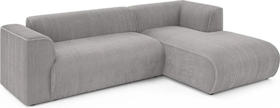 Divano angolare grigio chiaro (con penisola a destra/con chaise lounge) con rivestimento in velluto a coste Merid – Ropez