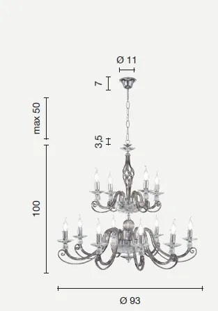 Lampadario in vetro soffiato 1306 12 luci lp.1306-8+4-cr