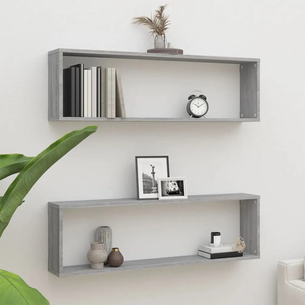 Mensole Cubo Muro 2pz Grigio Sonoma 100x15x30 Legno Multistrato /