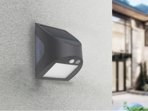 Lampada da parete solare con sensore LED/3W/3,7V 1200 mAh IP54 antracite