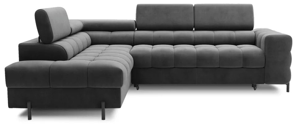 Divano angolare grigio scuro allungabile/con contenitore (con penisola a sinistra/a L) e rivestimento in velluto Ferucce – ELTAP