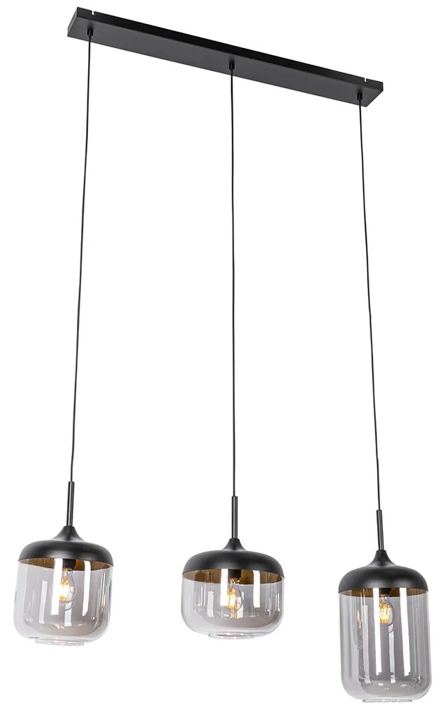 Lampada a sospensione di design nera con vetro oro e fumé 3 luci - Kyan