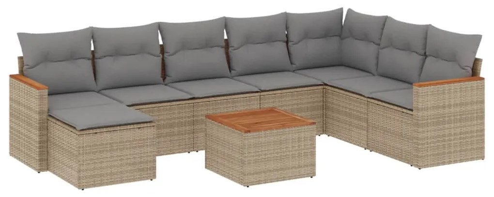 Set divano da giardino 9 pz con cuscini beige in polyrattan