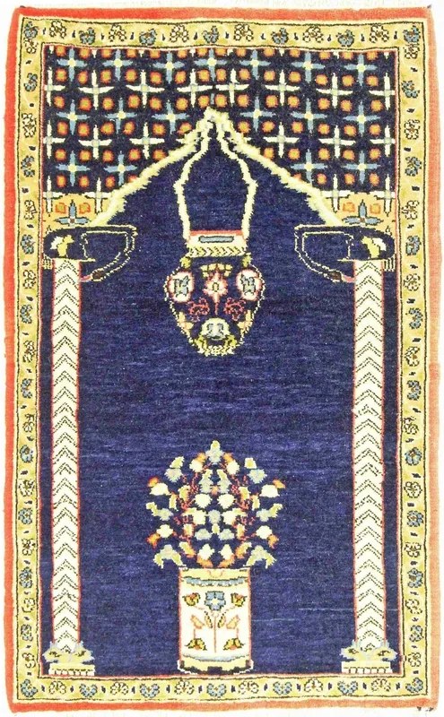 Ghom Tappeto 50x80 Blu (Iran) Annodato A Mano