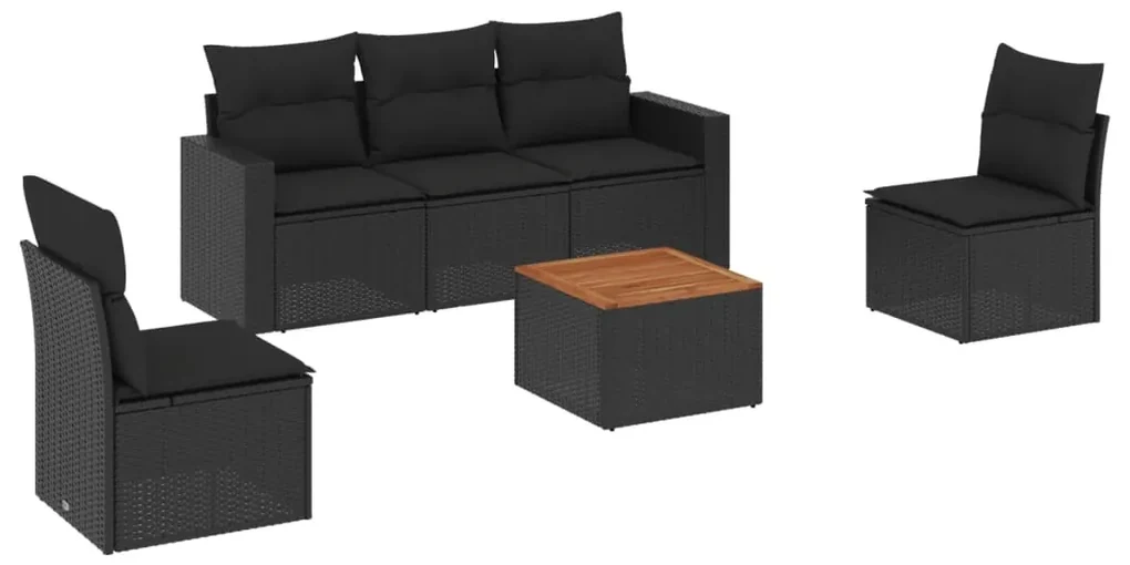 Set divano da giardino 6 pz con cuscini nero in polyrattan