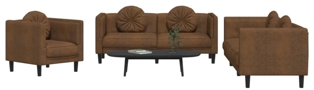 Set Di Divani 3 Pz Con Cuscini Marrone İn Velluto /
