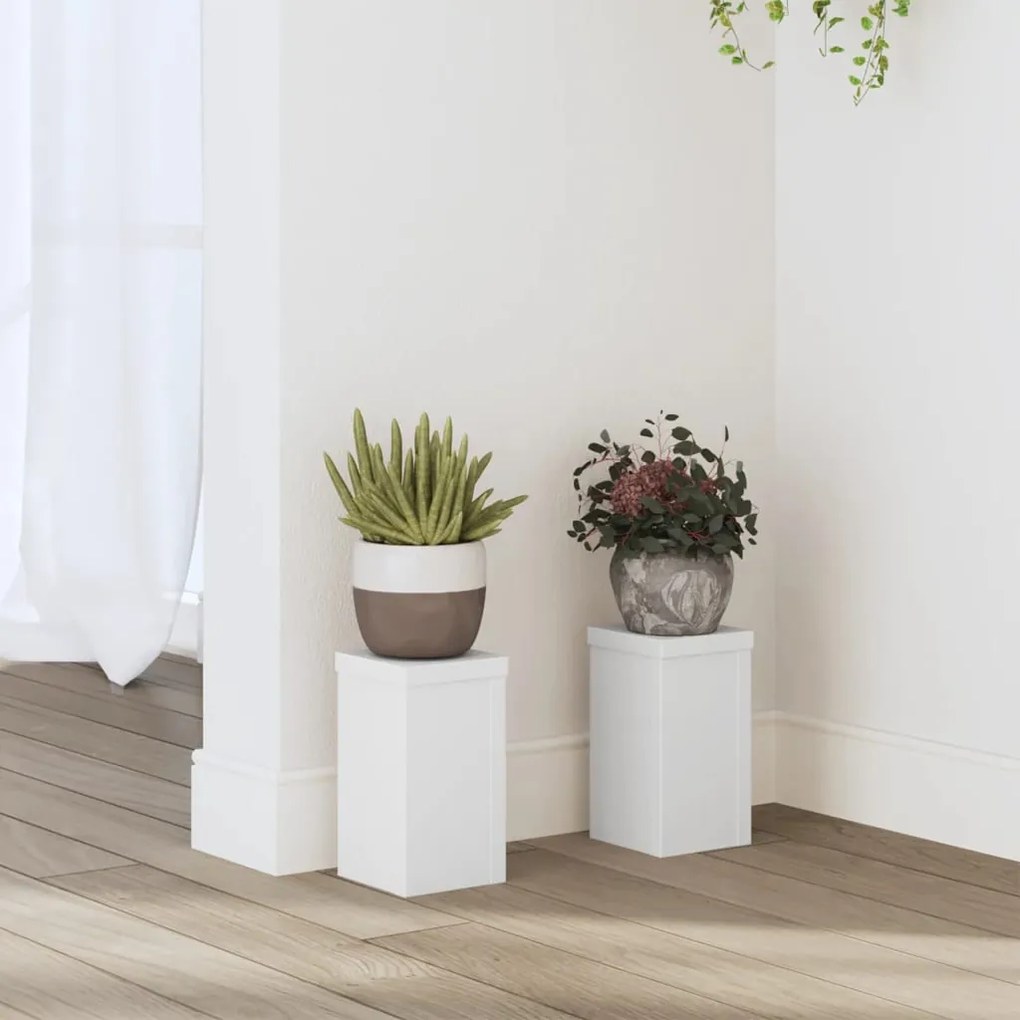 Supporti Per Piante 2 Pz Bianchi 10x10x18 Cm Legno Multistrato /